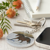 Thoroughbred-Pferd, das in den Schnee läuft Schlüsselanhänger (Vorderseite rechts)