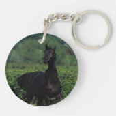 Thoroughbred-Pferde auf dem Blumen-Gebiet Schlüsselanhänger (Rückseite)