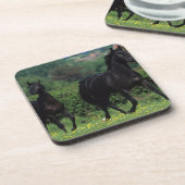 Thoroughbred-Pferde auf dem Blumen-Gebiet Untersetzer (Linke Seite)