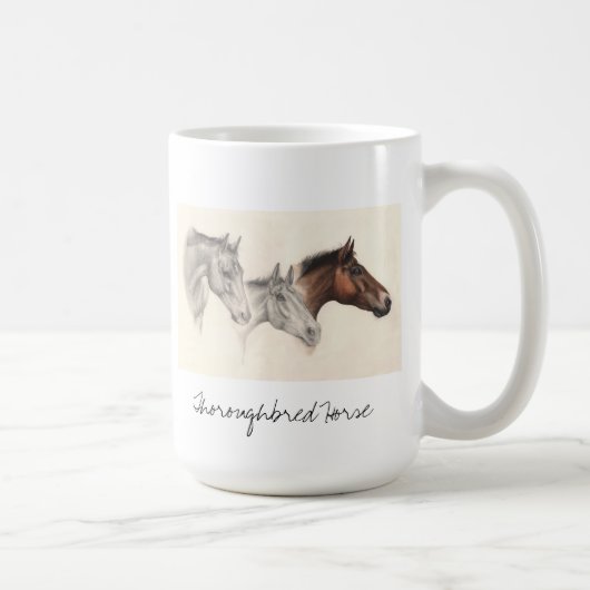 Thoroughbredpferd im Bleistift und in der Kaffeetasse (Rechts)