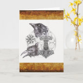 Thor's Hammer and ravens card Karte (Gelbe Blume)