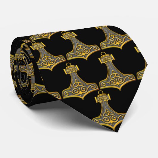 Thor's Hammer Gold Black Background Krawatte (Gerollt)
