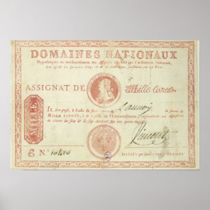 Thousand livre banknote with Louis XVI's Poster