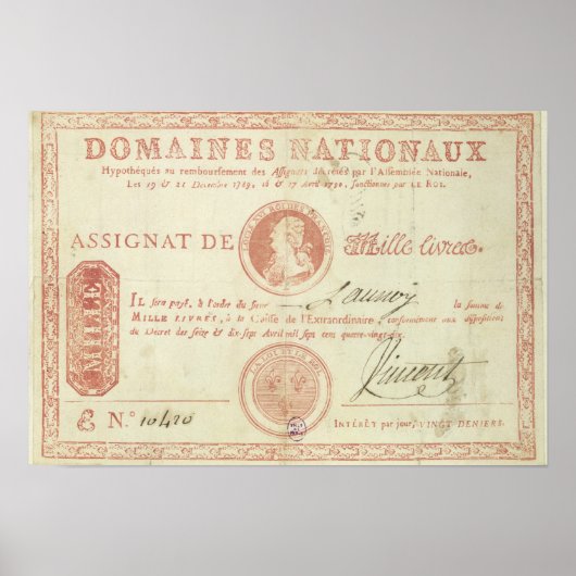 Thousand livre banknote with Louis XVI's Poster (Vorne)