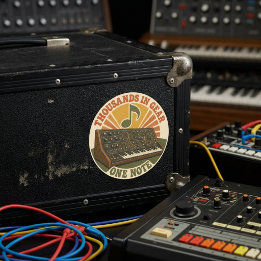 Thousands in Gear, One Note – Lustiger Synth Nerd Runder Aufkleber