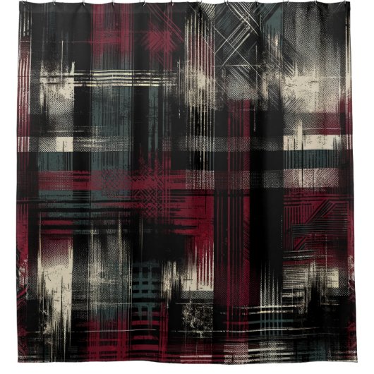 Thrashed Grungy Alternative Grunge Kariertes Muste Duschvorhang (Vorderseite)