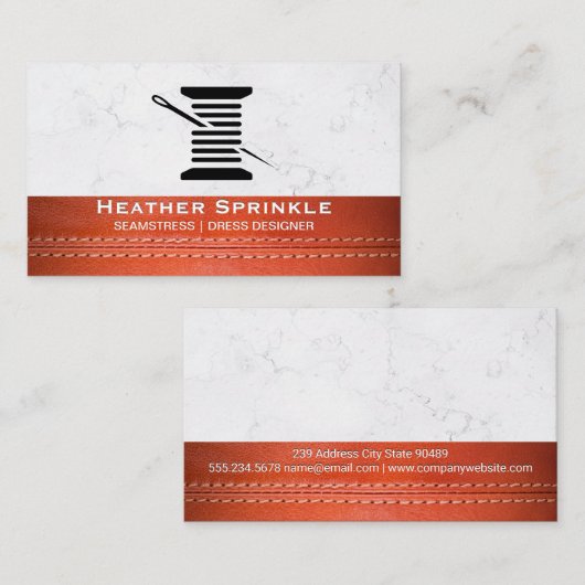 Thread und Nadel | | Marmor | Lederstich Visitenkarte (Vorne/Hinten)