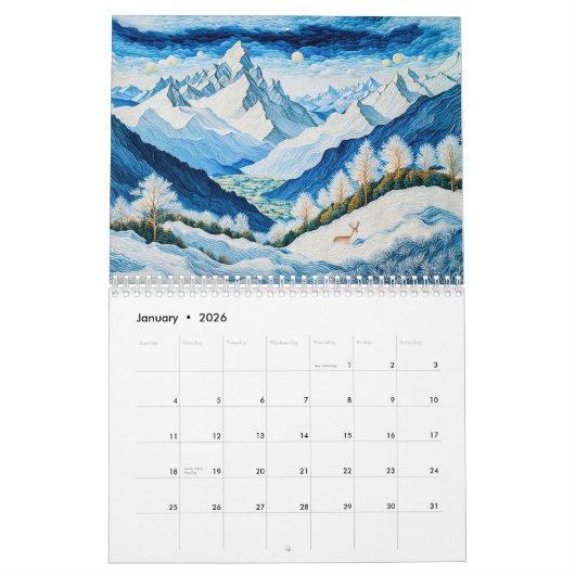 Threaded Seasons – Embroidered Landscapes in Time Kalender (Jan 2026)