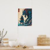 "Threads of War – Cyber Samurai vs Glyph Beast" Poster (Küche)