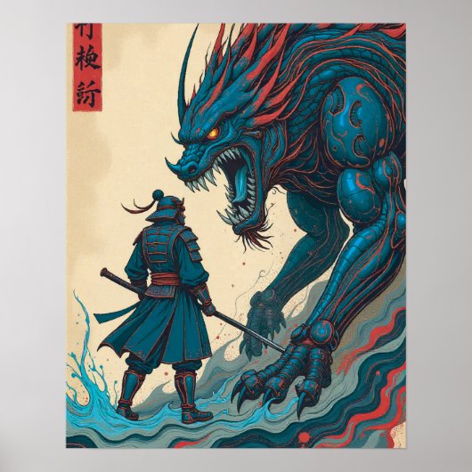 "Threads of War – Cyber Samurai vs Glyph Beast" Poster (Vorne)