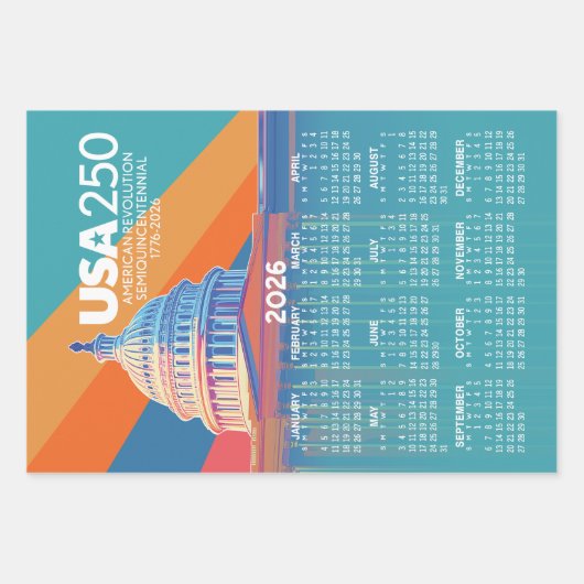 Three 2026 Calendars Celebrating USA 250 america's Geschenkpapier Set (Vorderseite)