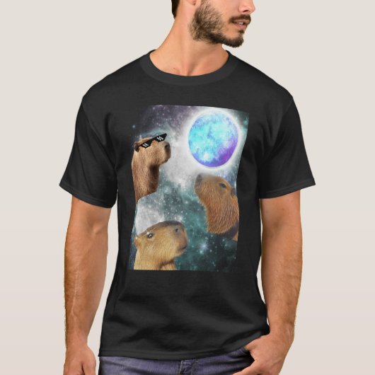 Three 3 Moon Capybaras Space Rodent Animal Parody  T-Shirt (Vorderseite)
