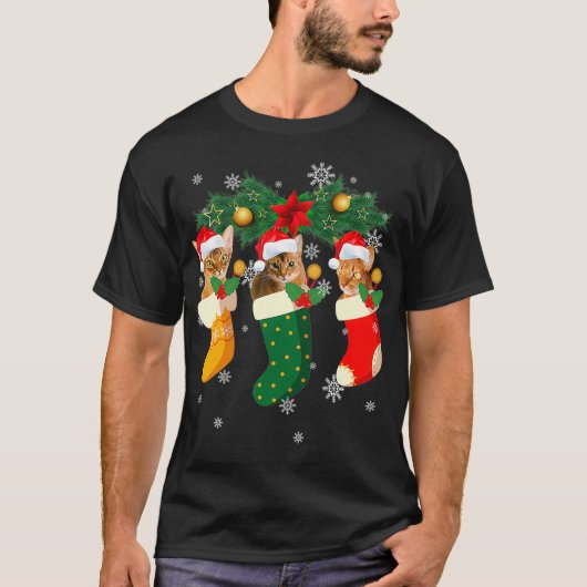 Three Abyssinian Cat In Sock Funny Christmas Cat A T-Shirt (Vorderseite)