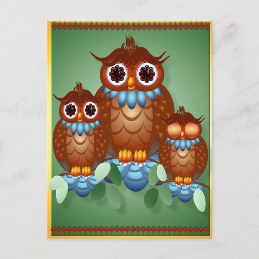 Three Alert Little Owls Postcard Postkarte (Vorderseite)