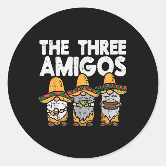 Three Amigos Mexican Gnomes Niedlich Cinco De Mayo Runder Aufkleber (Vorderseite)