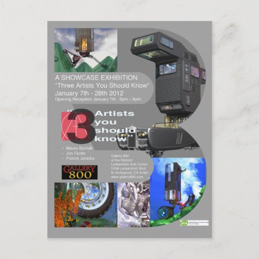 "Three Artists you should know"" Showcase Postkarte (Vorderseite)