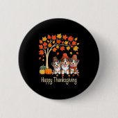 Three Australian Shepherd Dogs Fall Tree Happy Tha Button (Vorderseite)