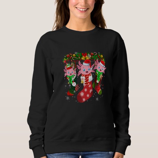 Three Axolotl In Socks Christmas Santa Hat Sweatshirt (Vorderseite)