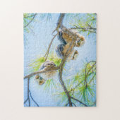 Three Baby Great Horned Owls Wildlife Fotografy Puzzle (Vertikal)
