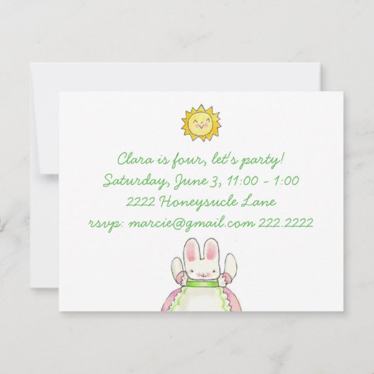 Three Balloon Bunny Einladung (Rückseite)
