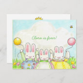 Three Balloon Bunny Einladung (Vorne/Hinten)