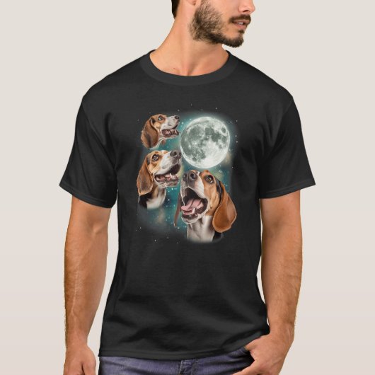 Three Beagle Moon 3 Howling Beagles Funny Dog Can T-Shirt (Vorderseite)