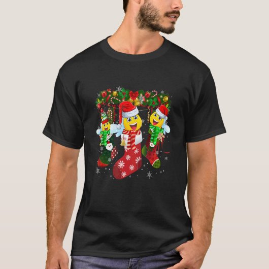Three Bee In Socks Christmas Santa Hat T-Shirt (Vorderseite)