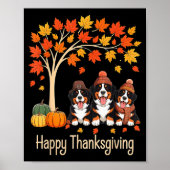 Three Bernese Mountain Dogs Fall Tree Happy Thanks Poster (Vorne)