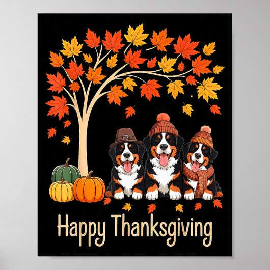 Three Bernese Mountain Dogs Fall Tree Happy Thanks Poster (Vorne)