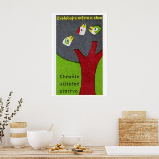 Three Birds in Tree - Matchbox Print - Czech Wall Poster (Küche)