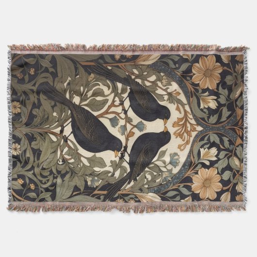 Three Black Birds William Morris Inspired  Decke (Vorderseite)