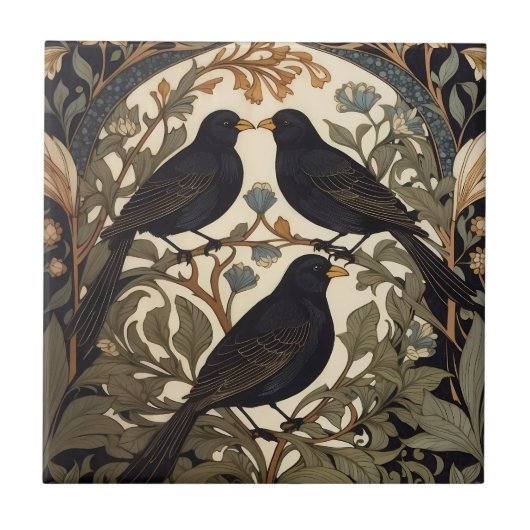 Three Black Birds William Morris Inspiriert Fliese (Vorderseite)