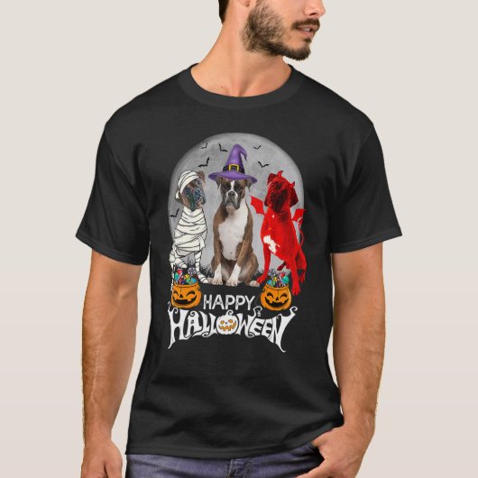 Three Boxer Dog Brindle Boxer Mummy Witch Demon Ha T-Shirt (Vorderseite)
