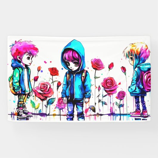 Three Boys Colorful Art Party Signers & Banners Banner (Horizontal)