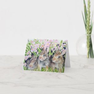 Three bunnies easter card hand painted fine art karte