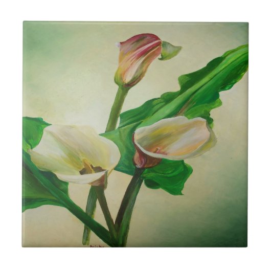 Three Calla Lilies Atemberaubend Botanical Acrylic Fliese (Vorderseite)