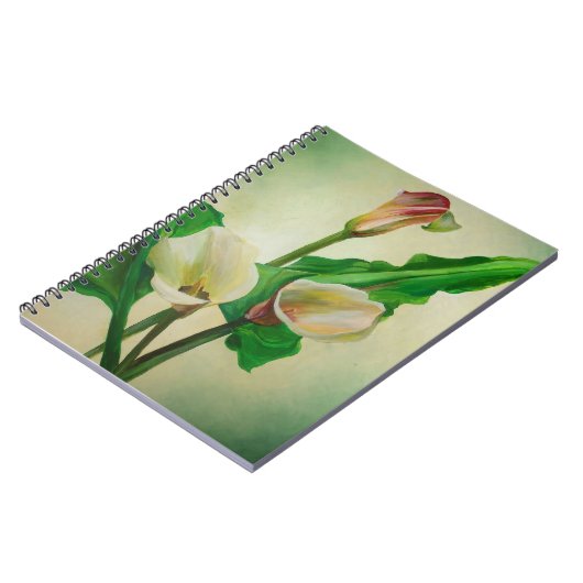 Three Calla Lilies Atemberaubend Botanical Acrylic Notizblock (Linke Seite)