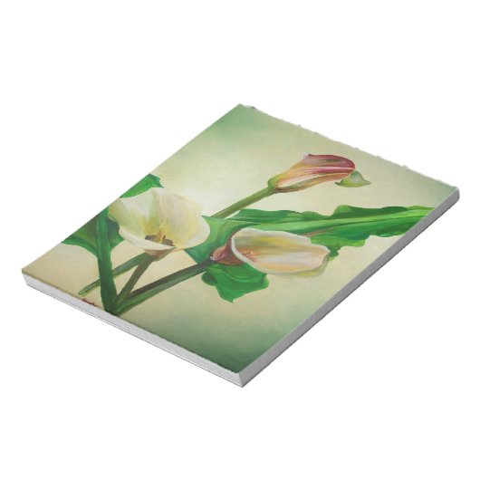 Three Calla Lilies Atemberaubend Botanical Acrylic Notizblock (Rotiert)
