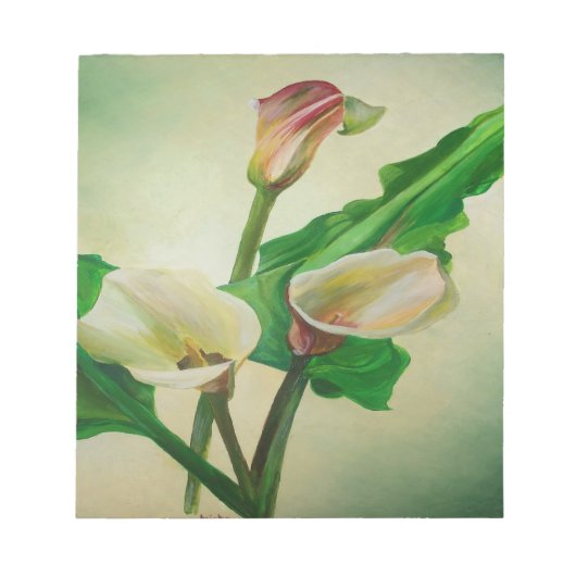 Three Calla Lilies Atemberaubend Botanical Acrylic Notizblock (Vorderseite)