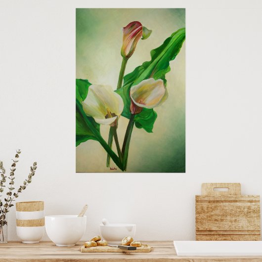 Three Calla Lilies Atemberaubend Botanical Acrylic Poster (Küche)