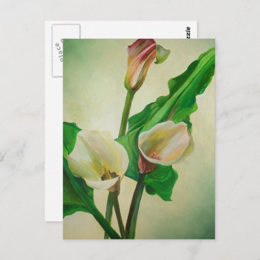 Three Calla Lilies Atemberaubend Botanical Acrylic Postkarte (Vorne/Hinten)