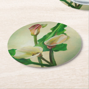 Three Calla Lilies Atemberaubend Botanical Acrylic Runder Pappuntersetzer