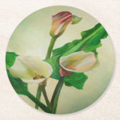 Three Calla Lilies Atemberaubend Botanical Acrylic Runder Pappuntersetzer (Vorderseite)