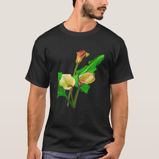 Three Calla Lilies Black Outline T-Shirt (Vorderseite)