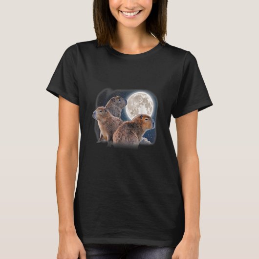 Three Capybaras and Moon Funny Capybara Humor Paro T-Shirt (Vorderseite)
