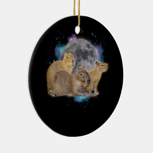 Three Capybaras Moon Funny Capybara Meme Mystical Keramik Ornament (Rechts)
