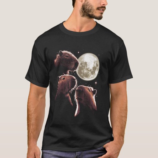 Three Capybaron Moon Funny Capybara Meme Mystical T-Shirt (Vorderseite)