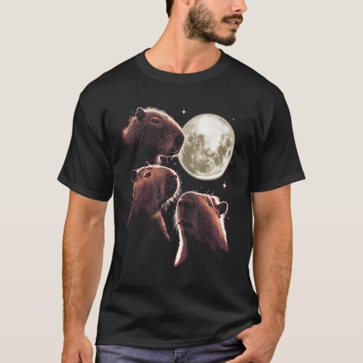 Three Capybaron Moon Funny Capybara Meme Mystical T-Shirt (Vorderseite)