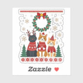 Three Cat Funny Christmas Cat Ugly Xmas Sweater Me Aufkleber (Blatt)