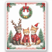 Three Cat Funny Christmas Cat Ugly Xmas Sweater Me Aufkleber (Vorderseite)